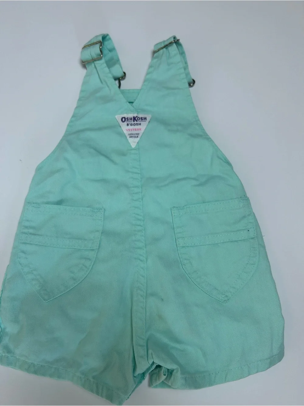 Vintage OshKosh B’gosh Mint Green Shortalls Romper 18 Months Made USA Baby